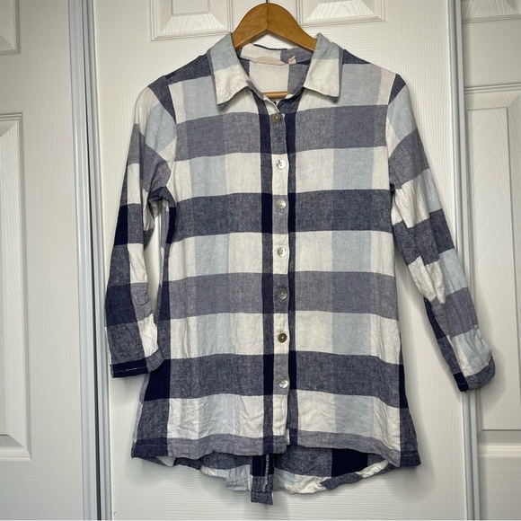Soft Surroundings Size S Carreaux Linen Blend Plaid Button Down Zipped Back Blue - Picture 2 of 9